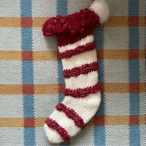 Anthropologie PopStripe Knit Christmas Stocking with Pom Pom